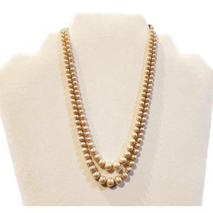 Vintage Double Strand Layered Off White Glass Graduated Bead Necklace 15"